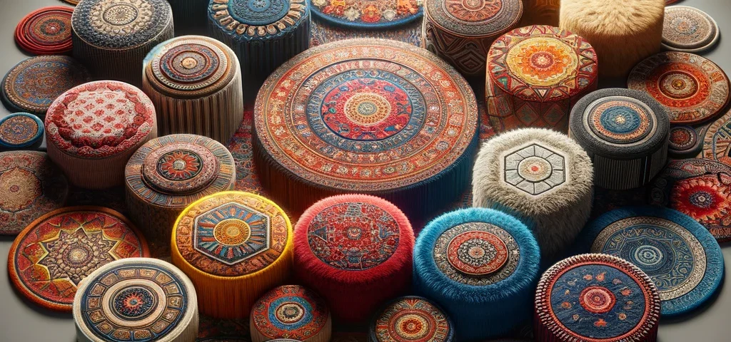 olefin rugs in different shapes sizes. The image highlights the unique textures and patterns of each rug in vivid, full colors.